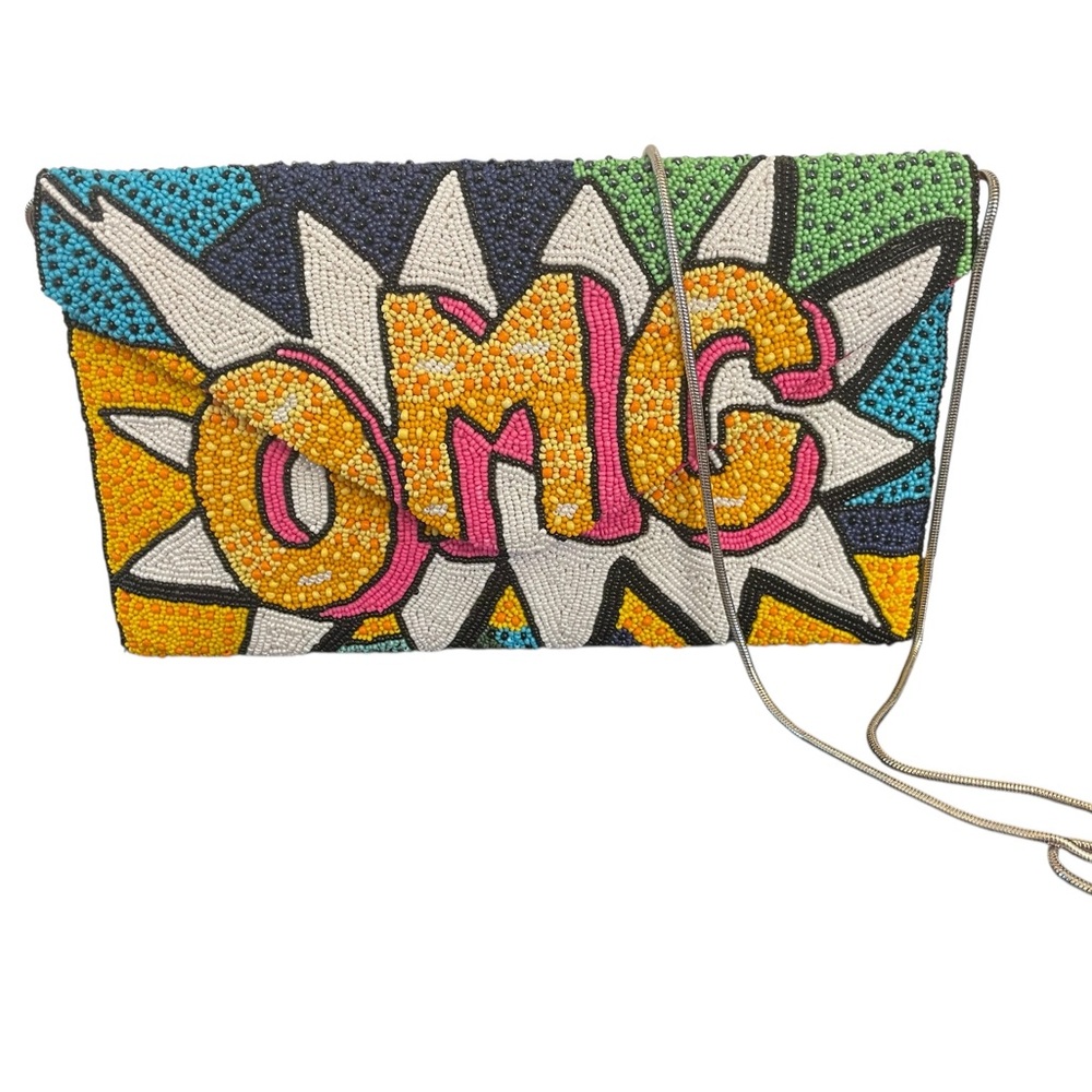 Beaded Pop-Art OMG Crossbody Bag in Multi EUC Ricki Designs